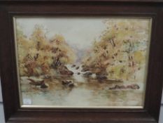 A watercolour, F Hoskinson, woodland river, signed and dated 1928, 27 x 37cm, plus frame and glazed