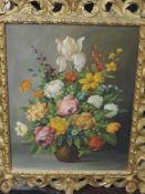 An oil painting, Jan Van Nessen, Flower Piece, signed and attributed verso, 50 x 40cm, plus frame