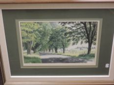 A watercolour, T Leslie Hawkes, Bardsea Church from Priory Road, signed and dated (19)82, 25 x 36cm,