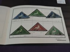 Six Cape Of Good Hope Triangular Stamps in a German auction folder, Red One Penny, Blue Four Pence