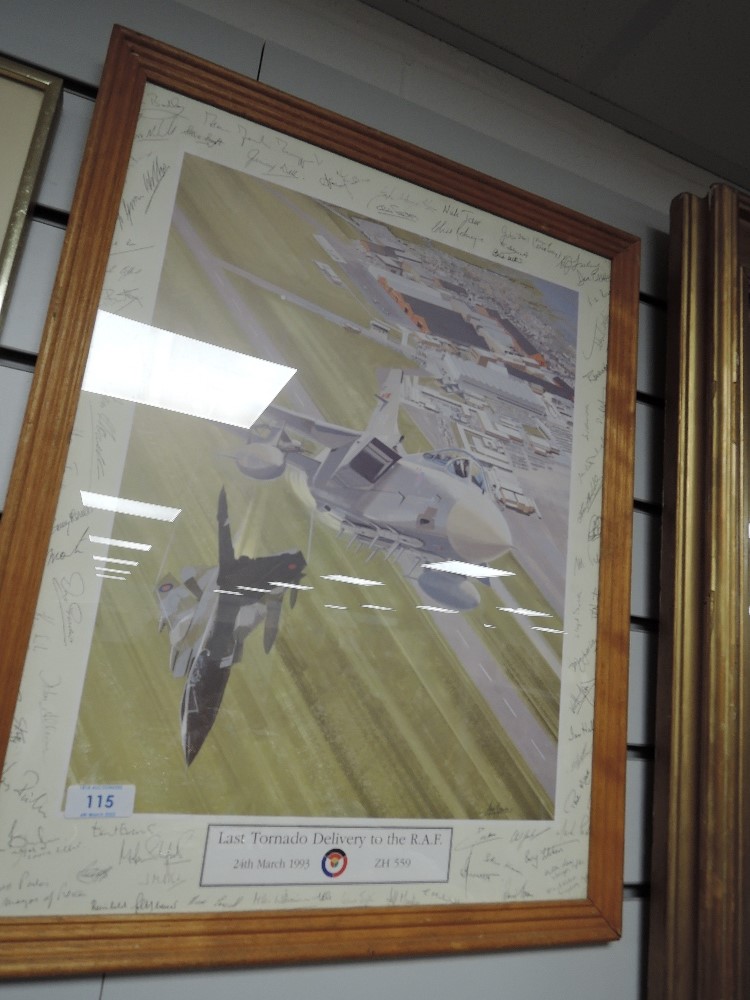 An aviation print for the Last Tornado Delivery to the RAF bearing printed signatures