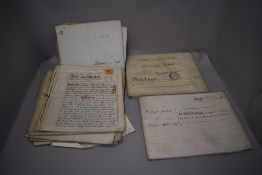 A selection of antique vellum deeds and documents