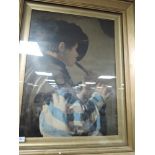 A large print of child playing flute in gilt frame