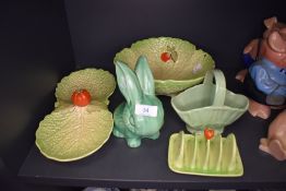 A selection of ceramics including Carleton ware and Sylvac bunny in green glaze