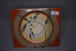 An art deco design square side plate by Clarice Cliff Bizarre / Royal Staffordshire reg no. 784849