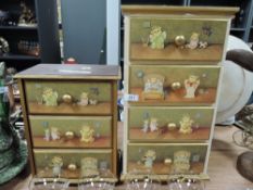 Two small chests of drawers having bear design to front.