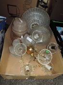 A collection of vintage glass light shades and a ceiling light.