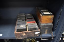 Three cases of antique photographic magic lantern slides of various interest