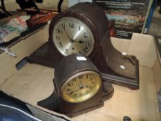 Three clocks including early 20th century large hump backed example with key.