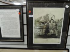 A reproduction print of the Barrow Diggers after James Douglas with framed notes