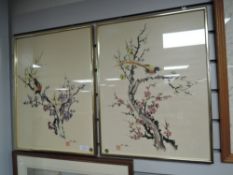 A pair of Chinese prints showing cherry blossom with bird of paradise bearing seal mark for Nakamura