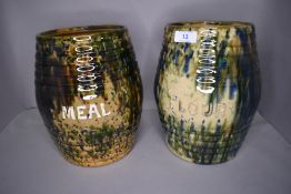 Two large eathern ware country kitchen storage jars for Meal and Flour