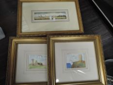 A set of three miniature prints in ornate gilt frames