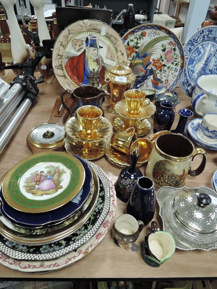 A mixed collection of ceramics including gilt Wade coffee set, plates,Royal Doulton series ware