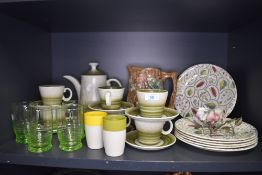 A selection of mid century kitchen wares including tea set