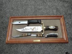 An American Eagle bowie knife by Ronald Van Ruyckevelt on presentation frame along with a modern