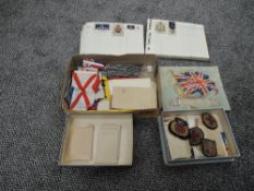 A collection of Flags, Medal Ribbons, Cigarette Cards including small flags on metal flag poles,
