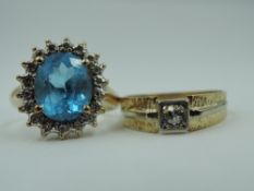 Two 14ct gold dress rings having CZ and blue topaz decoration, both size O & GW approx 8.7g