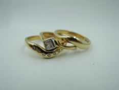 An 18ct gold suite of rings including Princess cut diamond solitaire approx 0.24ct, with shaped