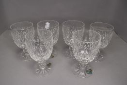 A set of six clear cut crystal brandy glasses by Waterford in the Lismore design