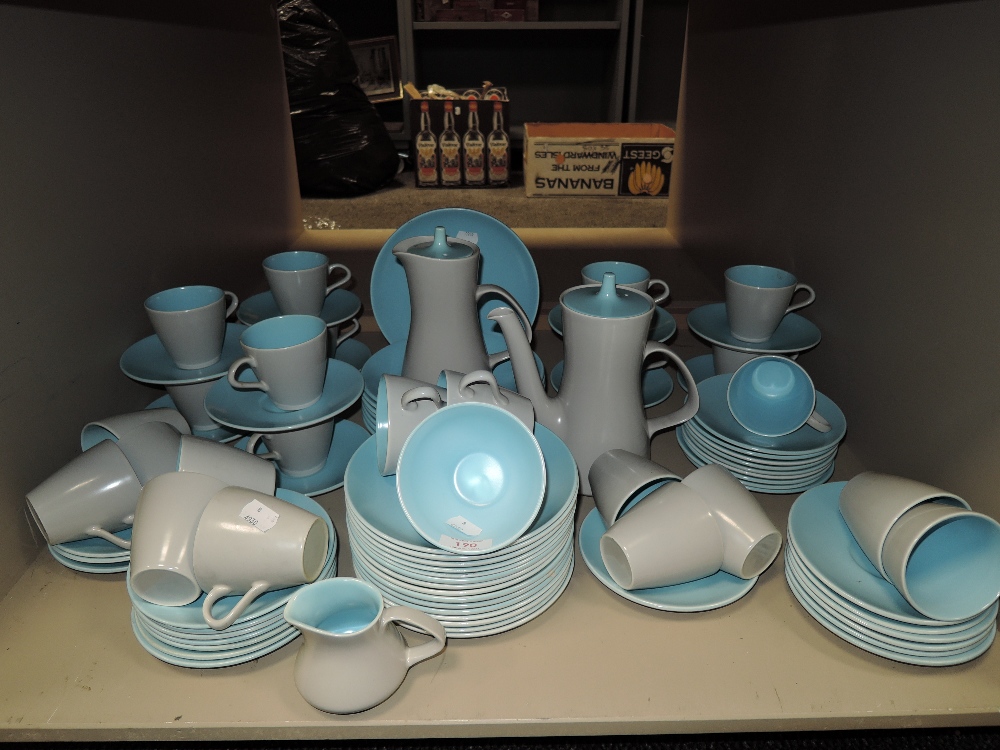An extensive collection of Poole in blue and grey colour way included are coffee pot,hot water jug,