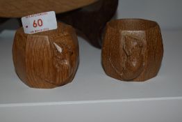 A pair of carved oak Robert 'Mouseman' Thompson napkin rings