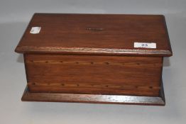 An Edwardian inlaid mahogany money or donations box, banded with herring-bone inlay