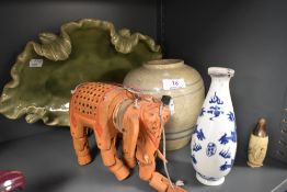 A selection of Oriental cermamics, to include Celedon glazed tray, stoneware ginger jar, blue and