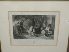An engraving, after Webster and Hogarth, Sickness and Health, 32 x 40cm, plus frame and glazed