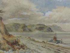 A watercolour, Morecambe Bay A Wrecked Boat Drifted Ashore, attributed verso, 22 x 33cm, plus