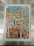 J Emsley (British contemporary) mixed media, festive town scene, signed lower right, mounted, fram
