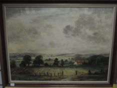 An oil painting, Clive Browne, Near Swinhope, signed and dated 1983 and attributed verso, 44 x 59cm,