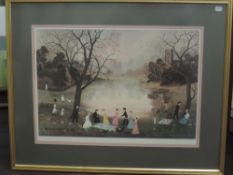 A print, after Helen Bradley, Our Picnic, signed, 40 x60cm, plus frame and glazed