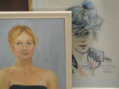 An oil painting, portrait, 45 x 44cm, and a pastel sketch, Janine K, portrait, signed and dated (