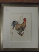 A watercolour, Cockerel, indistinctly signed, 19 x 15cm, plus frame and glazed