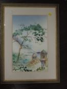 A watercolour, John Shooter, Mediterranean vista, signed, 48 x 30cm, plus frame and glazed