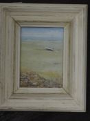 An oil painting, D Gosling, Blakeney Point North Norfolk, signed and attributed verso, 17 x 12cm,