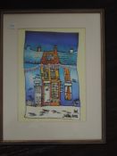 A painting on silk, Angela McCann, StoneCottage Pickering Jubilee, initialled, signed and dated