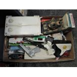 A box of vintage Toys & Games including Marx Tank, Sindy Wardrobe, Travel Battleships, Tower of