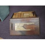 A pine painted box containing vintage Oak Building Blocks supplied by Burt & Son