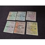 Six F A Cup Final Tickets, Saturday May 7th 1955, North Terrace Seat G72, Row 19, Seat 50,