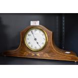 An Edwardian inlaid-mahogany mantel clock, the dial with Arabic hours marked '8 Day' 'Made in