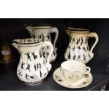 A small selection of Dunn Bennett & Co Ltd teawares, comprising three jugs (unmarked) and teacup and