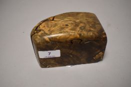 A Olive wood puzzle box having indistinct signature to base.