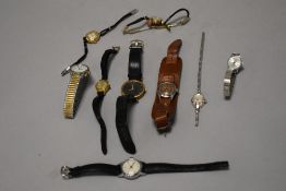 A collection of vintage and modern wrist watches including Timex and Eska.