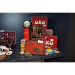 A selection of collectable transfer printed advertising tins including Oxo etc