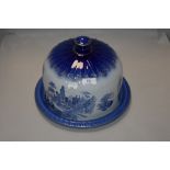 A porcelain flow blue cheese dome by Venitian pottery dome and base both good condition