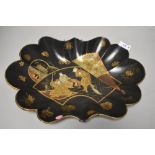 An Edo period japanese lacquer scalloped bowl decorated with scene of Samurai presenting a severed