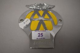 A Vintage style chrome AA membership badge, 3E93089.
