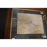 A vintage print of HMS Elizabeth in carved wood frame